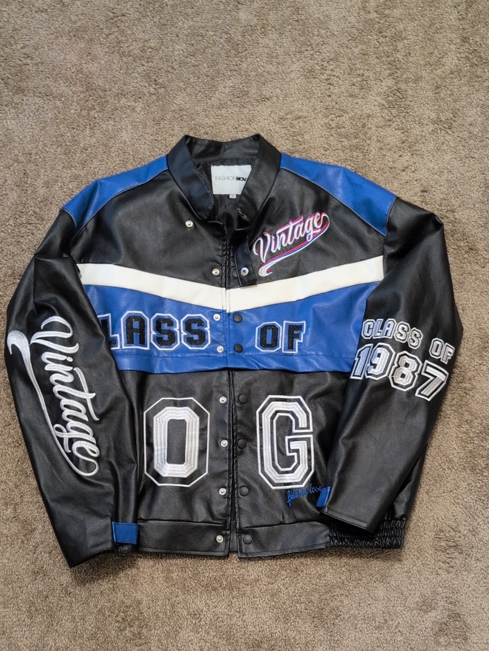 Fashion Nova Black & Blue 'Class of 1987' Bomber Jacket